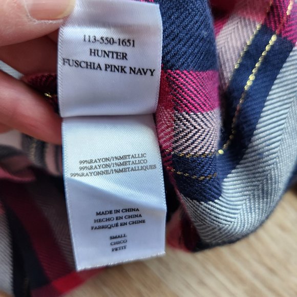 Rails Hunter Fuschia Plaid Button-Down Shirt Long Sleeve Pink Navy Metallic - Picture 11 of 12